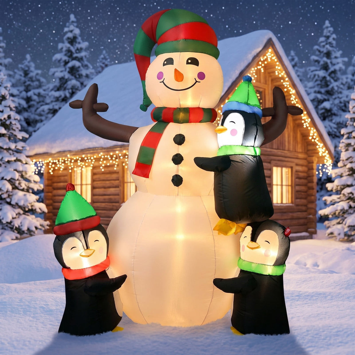 Airfind 6 Feet Christmas Quick Inflatable Snowman with Penguins, Polyester fabric Frame, 4 ft x 2.6 ft x 6 ft Footprint, Multicolor