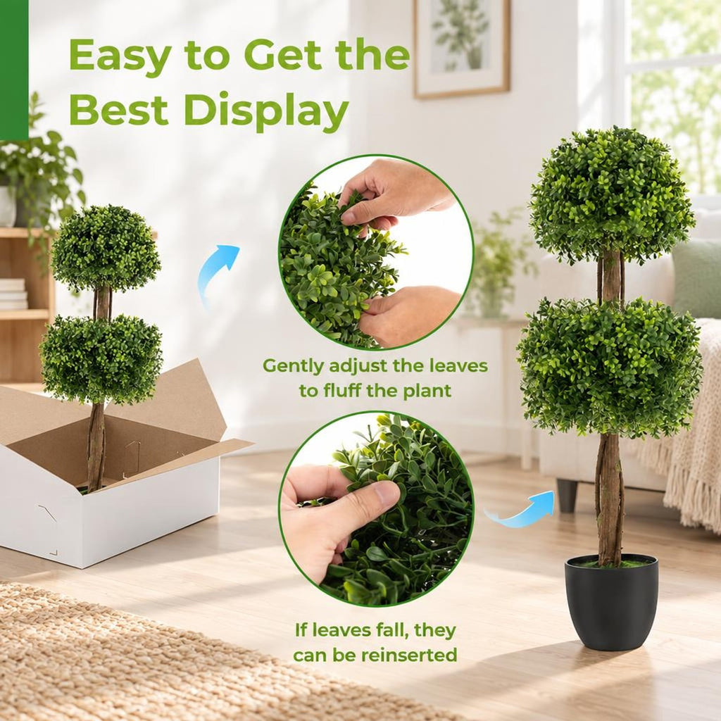 Airfind 40 Inch Artificial Boxwood Topiary Ball Tree for Front Porch Patio Home, PP Cement PE for Convenient Everyday Use, Green