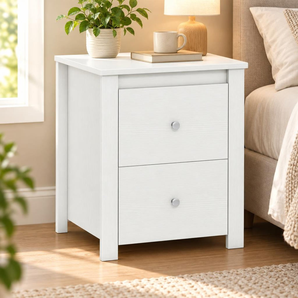 Airfind Nightstand with 2 Drawers Storage for Bedroom Living Room Small Spaces, 66 lbs Capacity, Engineered Wood Metal Frame, White