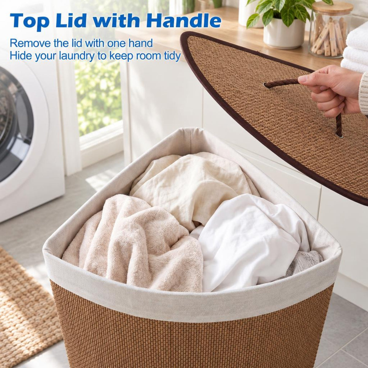 Airfind 15 Gal Capacity Bamboo Laundry Hamper with Removable Liner, 22 lbs Capacity, Bamboo Polyester Cotton Metal Engineered Wood Frame, Brown