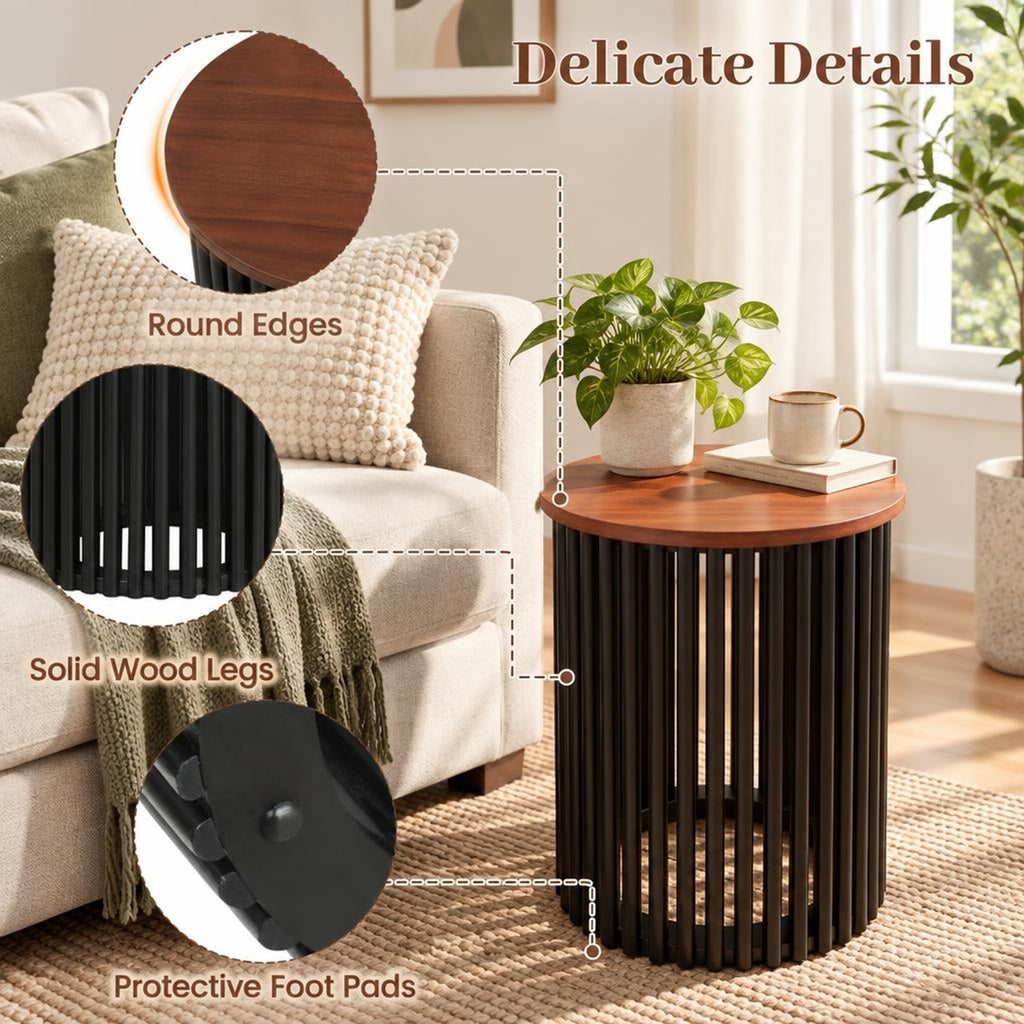 Airfind 1 Piece Elegant Wooden Round Coffee Table for Living Room and Home Office, 165 lbs Capacity, Acacia Wood Frame, 16 x 20.5 Footprint
