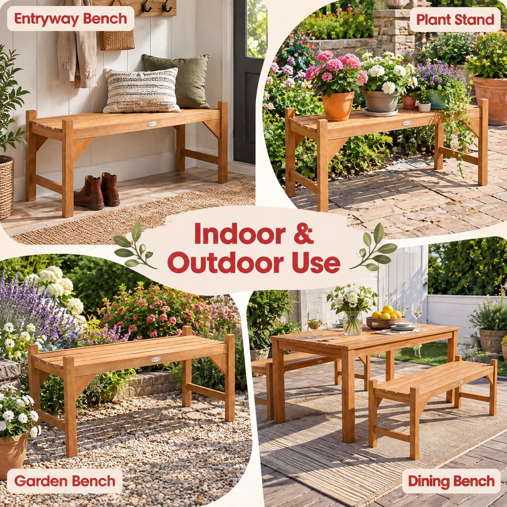 Airfind 40 Inch Outdoor Bench with Slatted Contoured Seat for Deck Entryway-1 Piece, 530 lbs Capacity, Solid Hardwood Frame, Natural