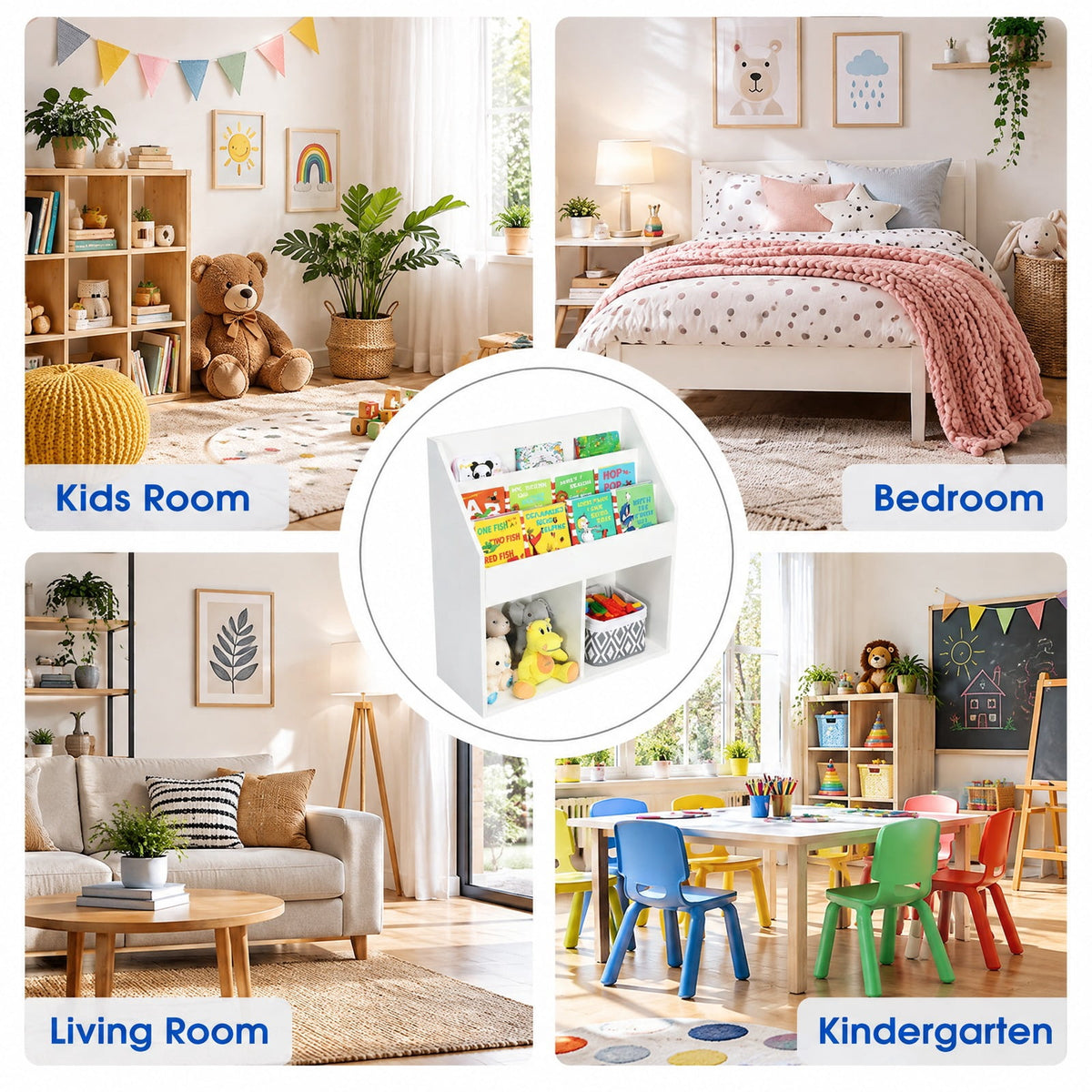 Airfind Kids Wooden Bookshelf Bookcase Children Toy Storage Cabinet Organizer, Engineered wood Frame, 29in x 12in x 32in Footprint, White