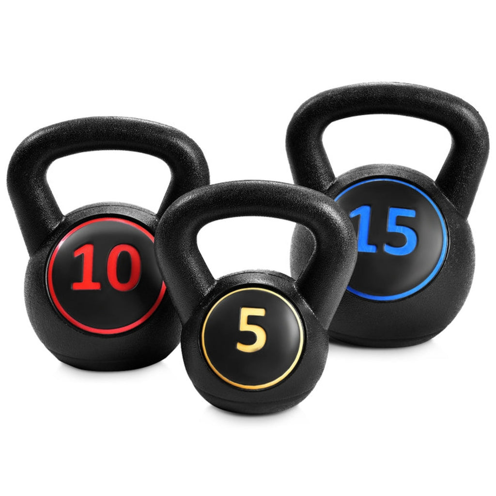 Airfind 3-Piece Cement Kettlebell Set (5-10-15 lbs) for Functional Strength Training, Black