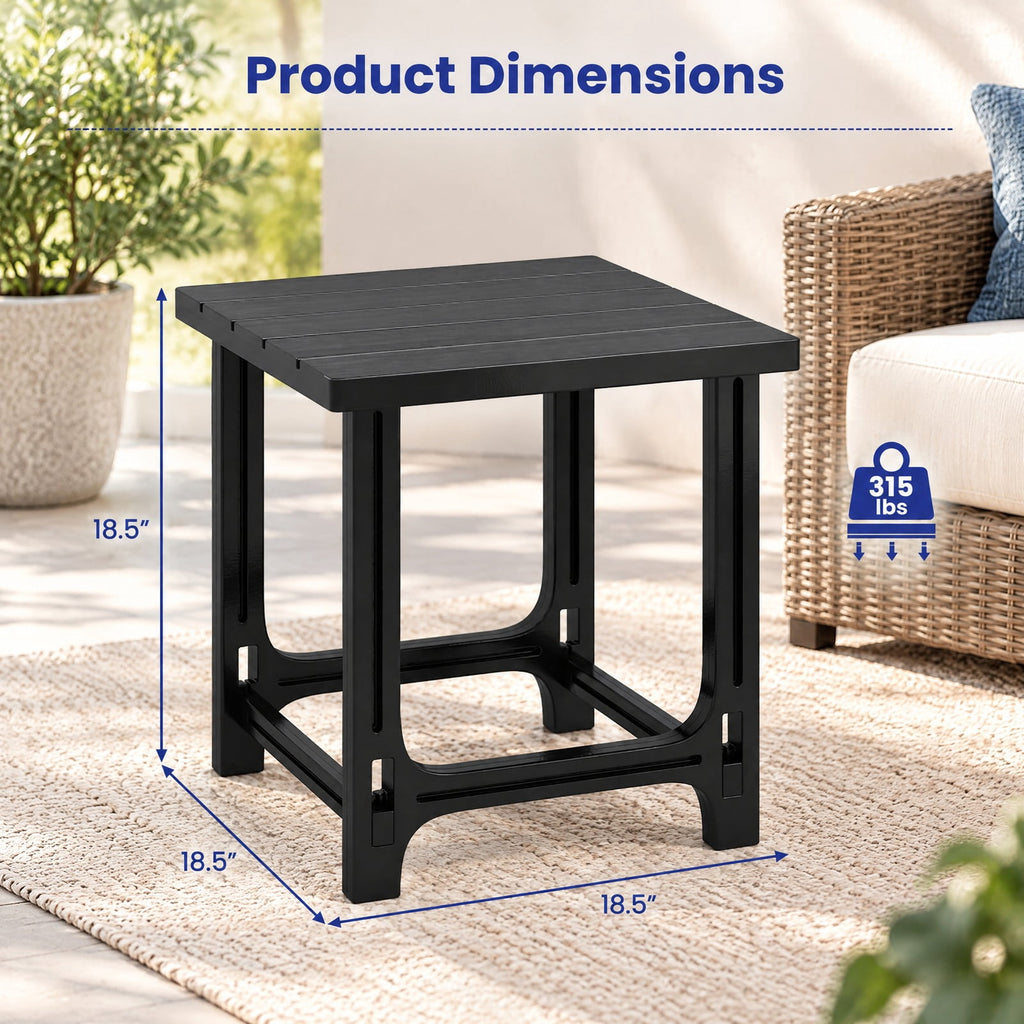 Airfind 18 Inch Outdoor Adirondack Side Table with Slatted Surface, 315 lbs Capacity, HDPE Frame, 18.5 x 18.5 x 18.5 Footprint, Black