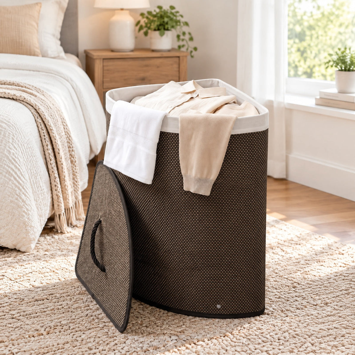 Airfind 15 Gal Capacity Bamboo Laundry Hamper with Removable Liner, 22 lbs Capacity, Bamboo Polyester Cotton Metal Engineered Wood Frame, Black