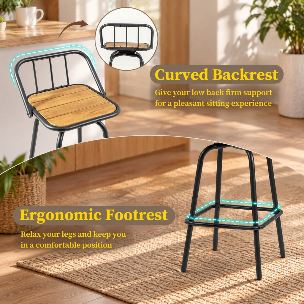 Airfind 360° Swivel Bar Stool Set of 2 with Footrest and Backrest-Balck and Natural, 275 lbs Capacity, Plastic Wood Metal Frame, Natural