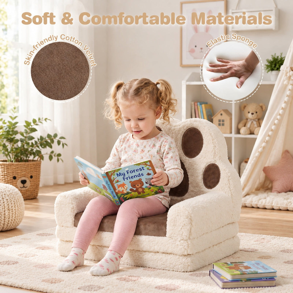 Airfind 2-in-1 Convertible Kids Sofa to Lounger with Removable Cover, Cotton Velvet Sponge Frame, for 18-36 Months Old, Brown