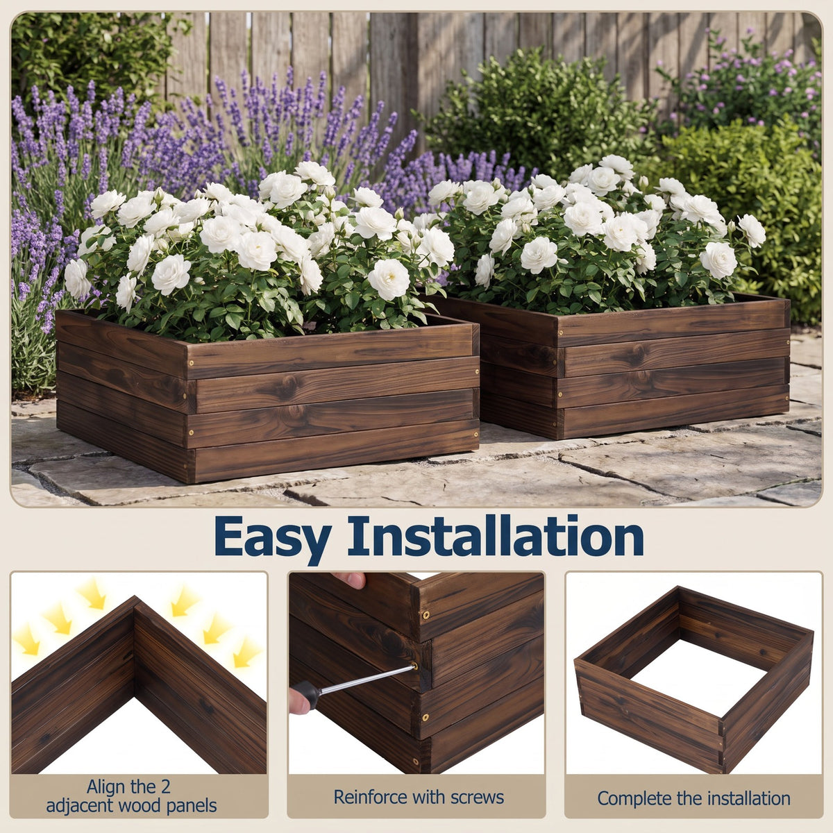 Airfind Square Raised Garden Bed Flower Vegetables Seeds Planter, Fir Wood Frame, 23 x 23 x 9 Footprint, Brown