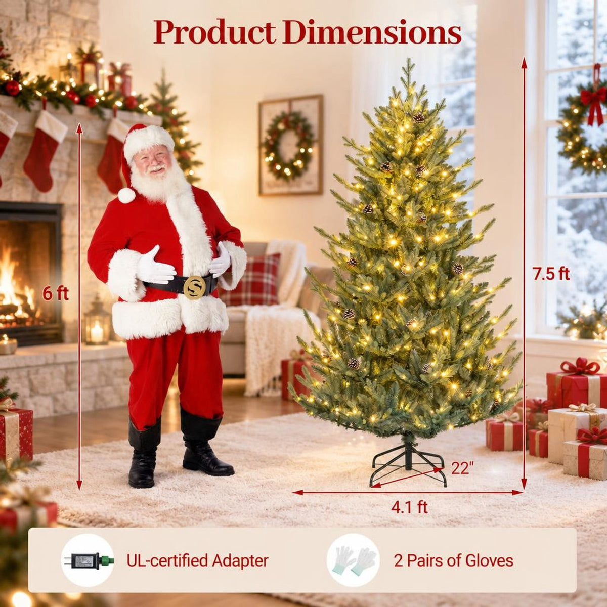 Airfind Pre-Lit Artificial Christmas Tree with Multicolored LED Lights, PE PVC Metal Frame, Size S 3.4 x 6 ft Footprint, Green