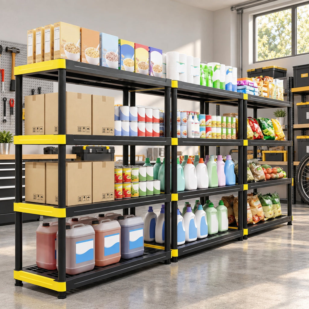 Airfind 4-Tier Plastic Storage Shelf Heavy-Duty Utility Rack Freestanding Storage Rack, PP Frame, 47.5in x 17.5in x 55.5in Footprint, Black