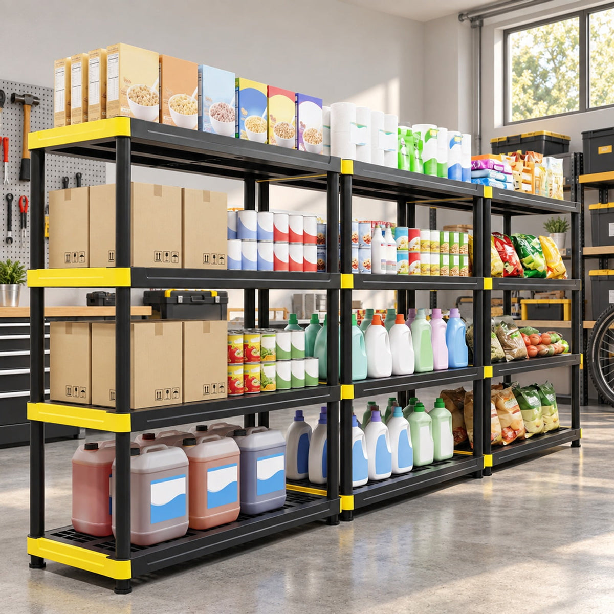 Airfind 4-Tier Plastic Storage Shelf Heavy-Duty Utility Rack Freestanding Storage Rack, PP Frame, 47.5in x 17.5in x 55.5in Footprint, Black