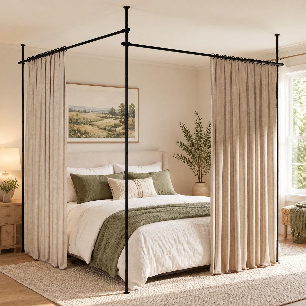 Airfind Room Divider Curtain Rod with Adjustable Floor to Ceiling Tension Rod (Curtains Not Included), 45 lbs Capacity, Metal Frame, Black