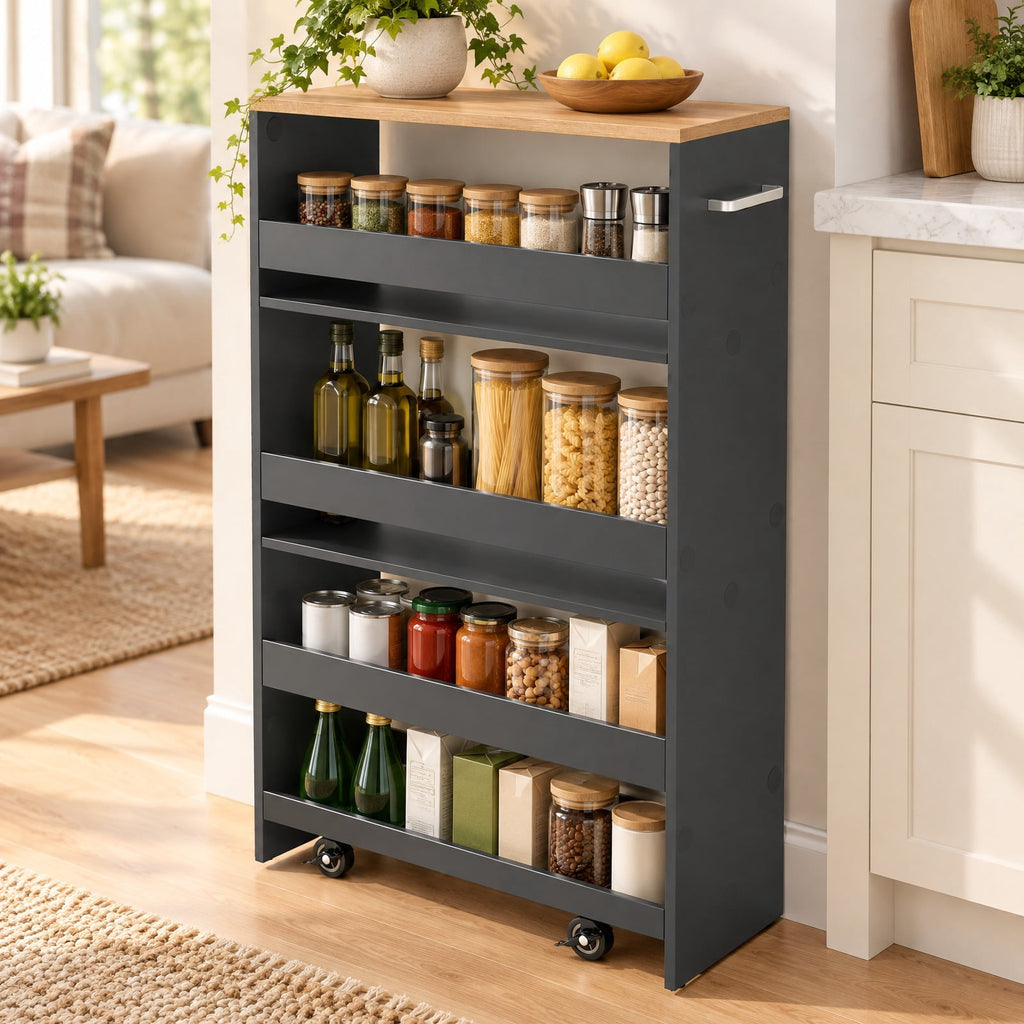 Airfind 4-Tier Rolling Storage Cart Slim Kitchen Cart on Wheels with Open Shelves and Handle, 15 lbs Capacity, Engineered Wood Metal Frame, White