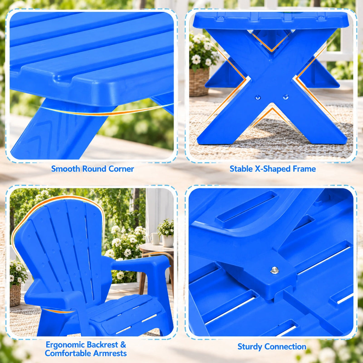 Airfind 3-Piece Plastic Youth Table Chair Set, 22 Lbs Capacity, Pp, Durable Construction Lasts for Years for Convenient Everyday Use, Blue