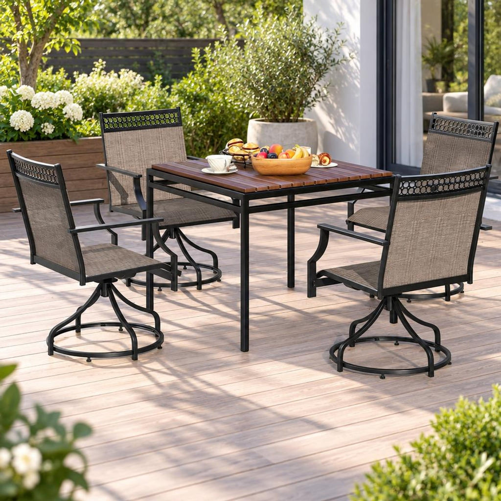 Airfind Patio Swivel Dining Chairs Set of 2 with Heavy-duty Metal Frame and Armrests, Chair 400 lbs Capacity, Fabric Metal PP Frame, Brown