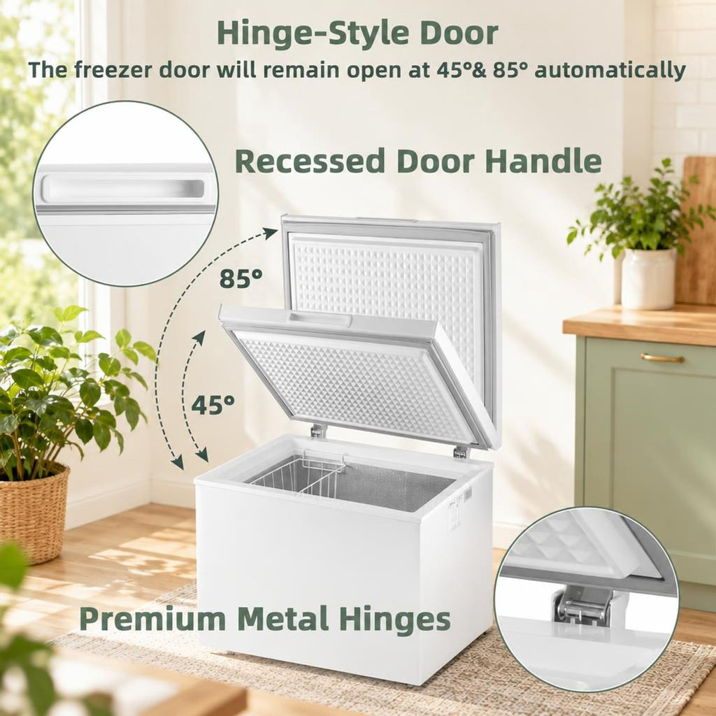 Airfind 3.5/5 Cu.ft Compact Chest Freezer with Removable Storage Basket-3.5 Cubic, Steel PVC aluminum liner Adjustable temperature Frame, White