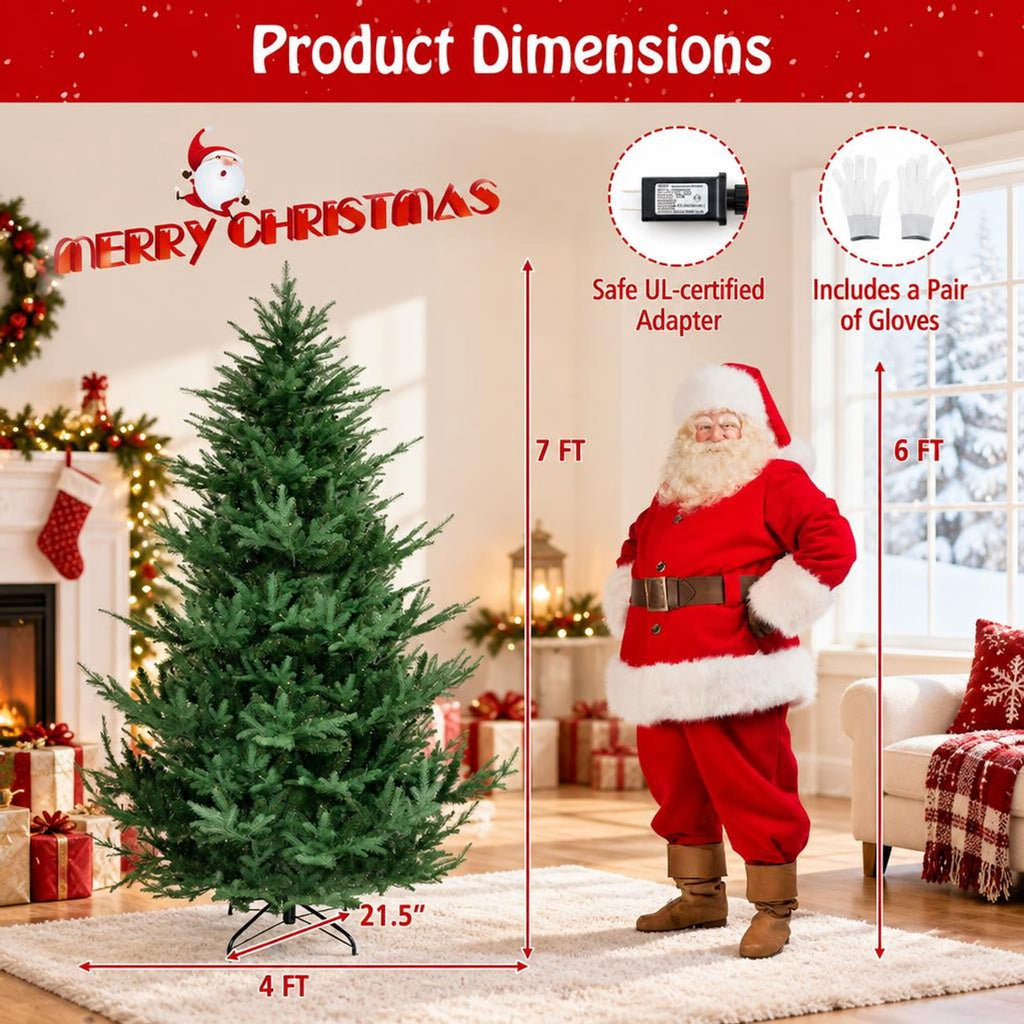 Airfind Pre-lit Artificial Christmas Tree 8 Ft featuring 1480 PVC and PE Branch Tips, Hinged Sections and Metal Stand for Everyday Home Use, Green