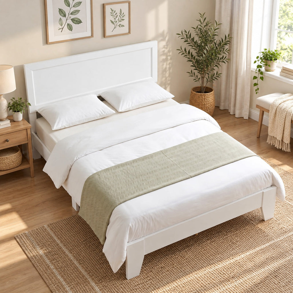 Airfind Queen Size Modern Bed Frame with Headboard, 500 lbs Capacity, Engineered Wood Frame, White, Eye-catching addition to your bedroom