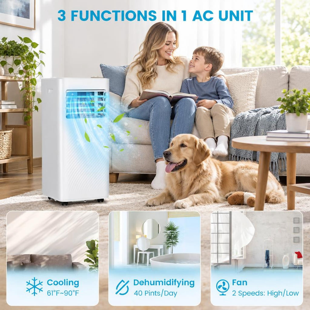 Airfind 4-in-1 8000 BTU Air Conditioner with Cool Fan Dehumidifier and Sleep Mode, Abs, Built in 4 Modes 2 Fan Speeds and 1-24H Timer, White