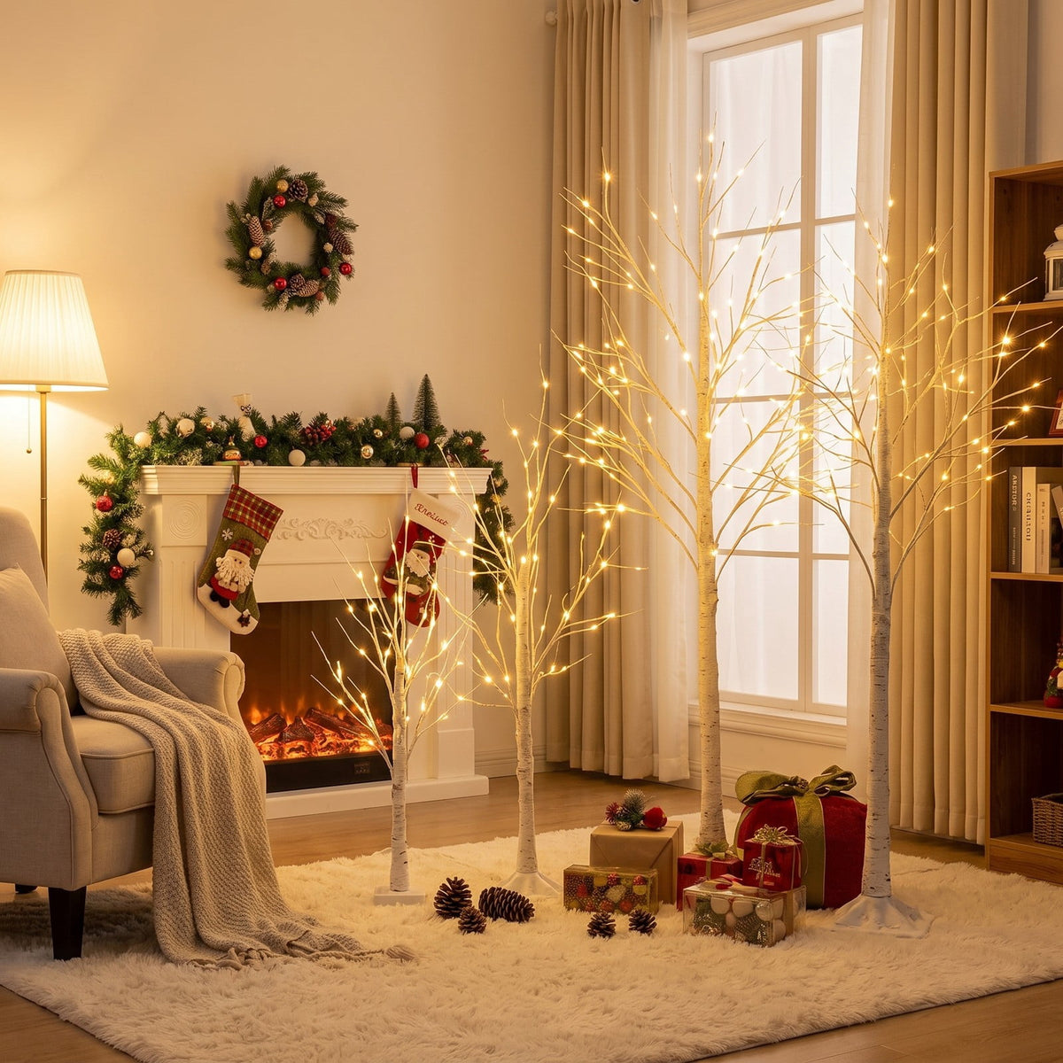 Airfind Pre-lit White Twig Birch Tree for Christmas Holiday with LED Lights-4 ft, metal plastic Height: 4/5/6 ft Frame, White