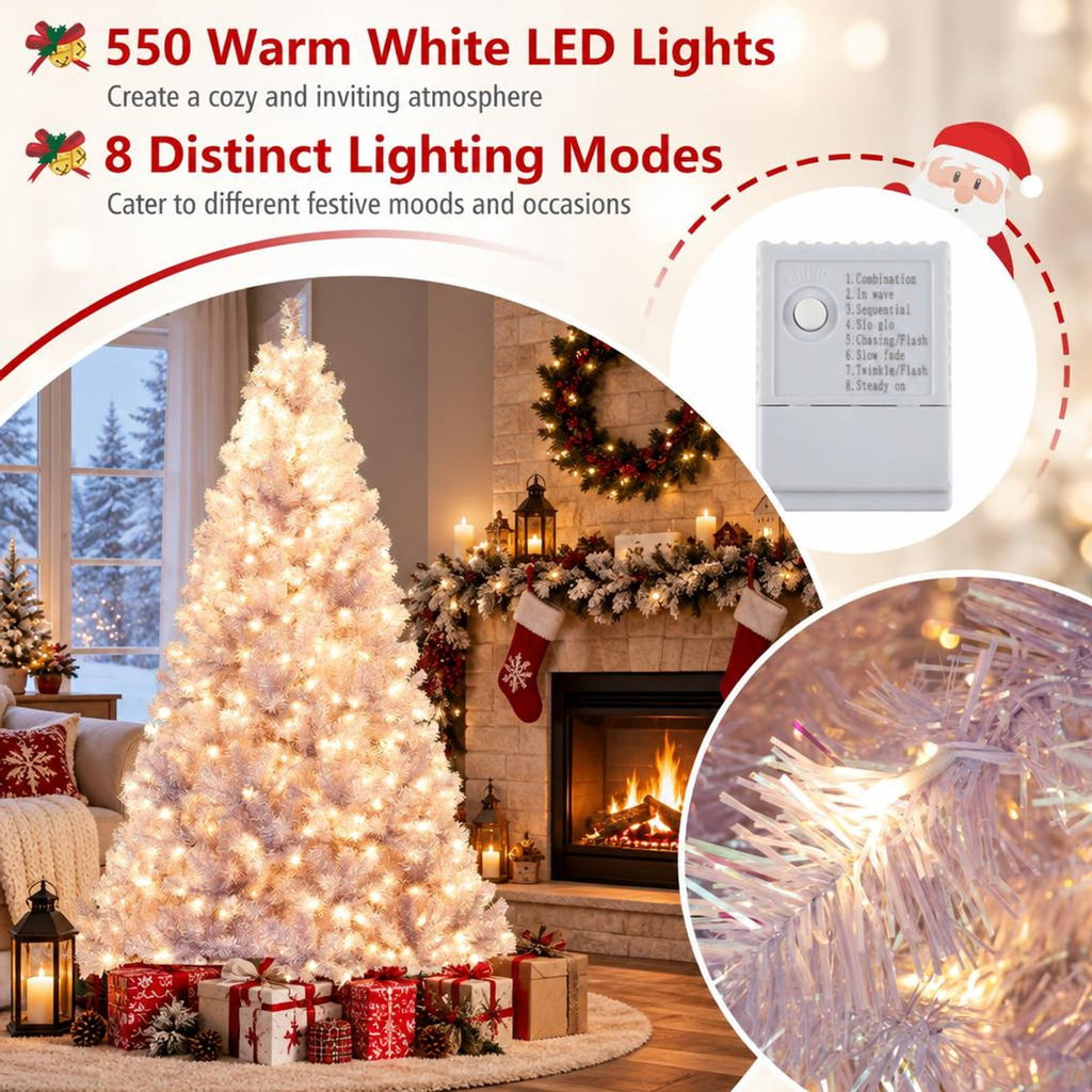 Airfind 7.5 FT Pre-Lit Tinsel Christmas Tree Artificial Xmas Tree, PVC PET Metal, 4.5 X 7.5 Ft, Lavender Purple for Convenient Everyday Use, Purple