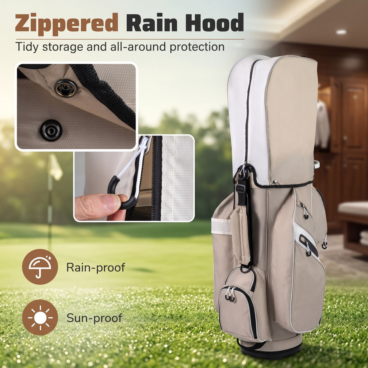 Airfind 14-Way Golf Cart Bag with Molded Lock Top Full-Length Dividers, 11 Pockets, Rain Hood and Umbrella Holder for Men and Women, Khaki