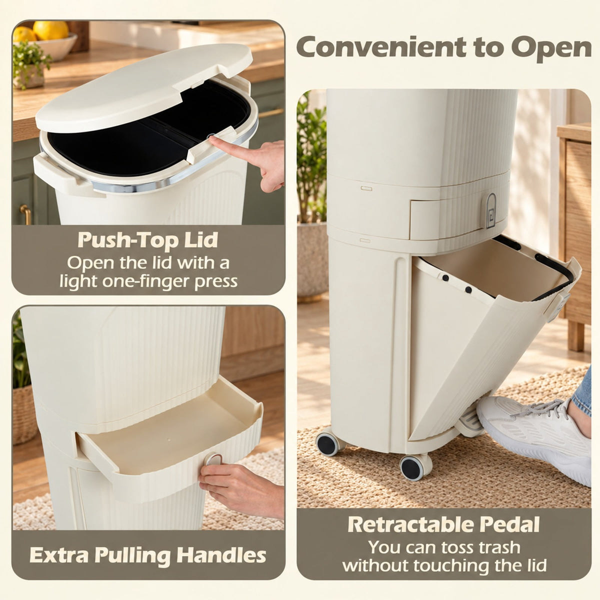 Airfind 11 Gallon 3-Layer Kitchen Trash Can with Lid and 2 Removable Buckets, PP Frame, 17in x 11.5in x 32.5in Overall Height (Open) 43in Footprint