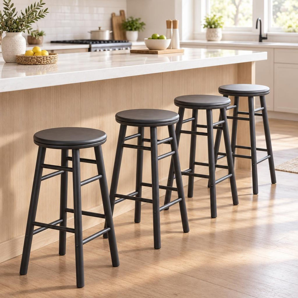 Airfind 24 Inch Swivel Bar Stools Set of 2 with Footrests and Crossbars, 330 lbs Capacity, Rubber Wood Frame, 13 Inch x 13 Inch x 24 Inch Footprint, Gray