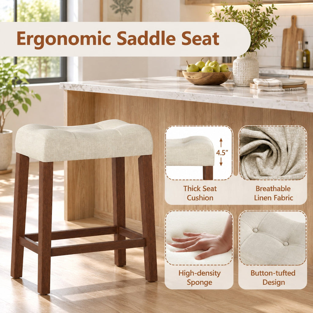 Airfind Set of 4 Upholstered Counter Height Bar Stool with Curved Saddle-seat, 330 Lbs Capacity, Rubber Wood MDF Fabric Sponge, Brown