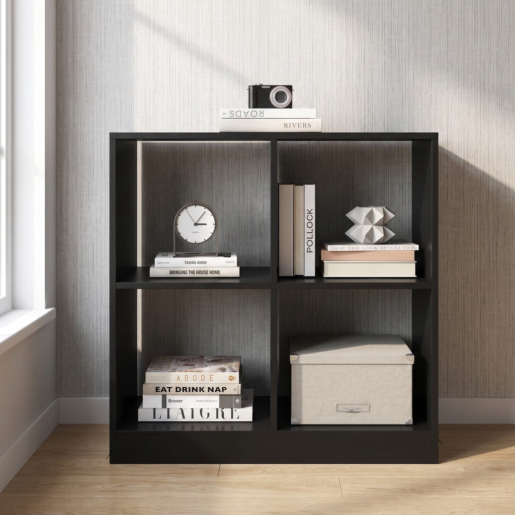 Airfind 4-Cube Kids Bookcase with Open Shelves, 60 lbs Capacity, Engineered wood Frame, 29 Inch x 13 Inch x 29 Inch Footprint, Black