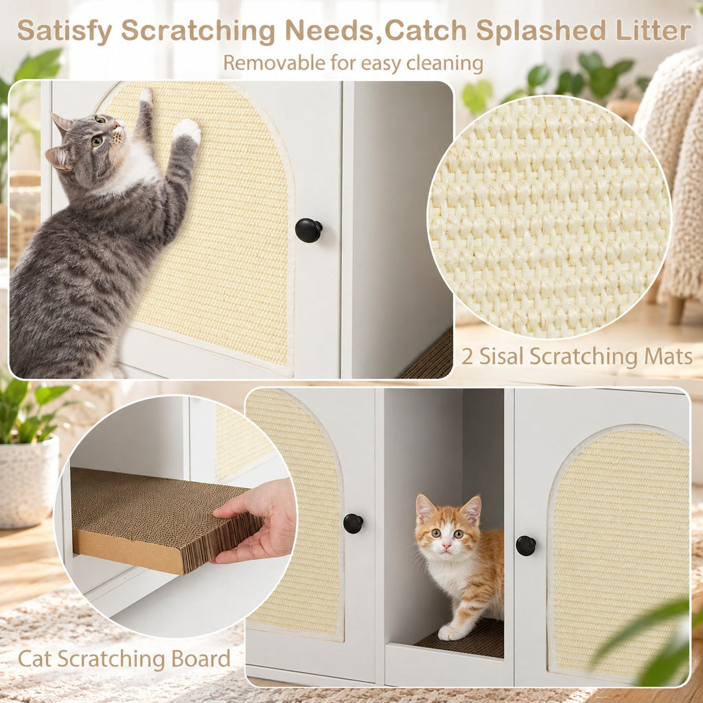 Airfind 43 Inches Cat Litter Box Enclosure with Storage and Double Rooms, Engineered Board Frame, 43in x 20in x 29in Footprint, White