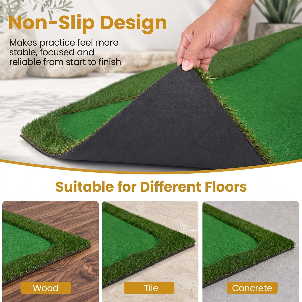 Airfind 10 x 3.5ft Golf Putting Green Mat with 3 Hole Cups and 3 Flags, Indoor Outdoor Practice Putting Training Turf for Home Backyard Garage Office, Green