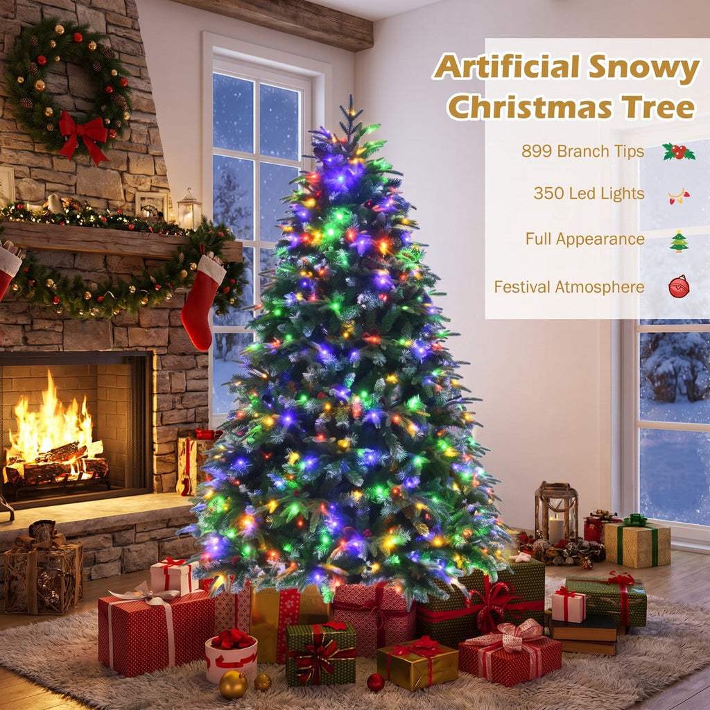 Airfind Pre-Lit Snowy Christmas Hinged Tree with Flash Modes and Multi-Color Lights-6 ft, PE PVC iron Height: 5 ft Base: 3.3 ft Frame, Green