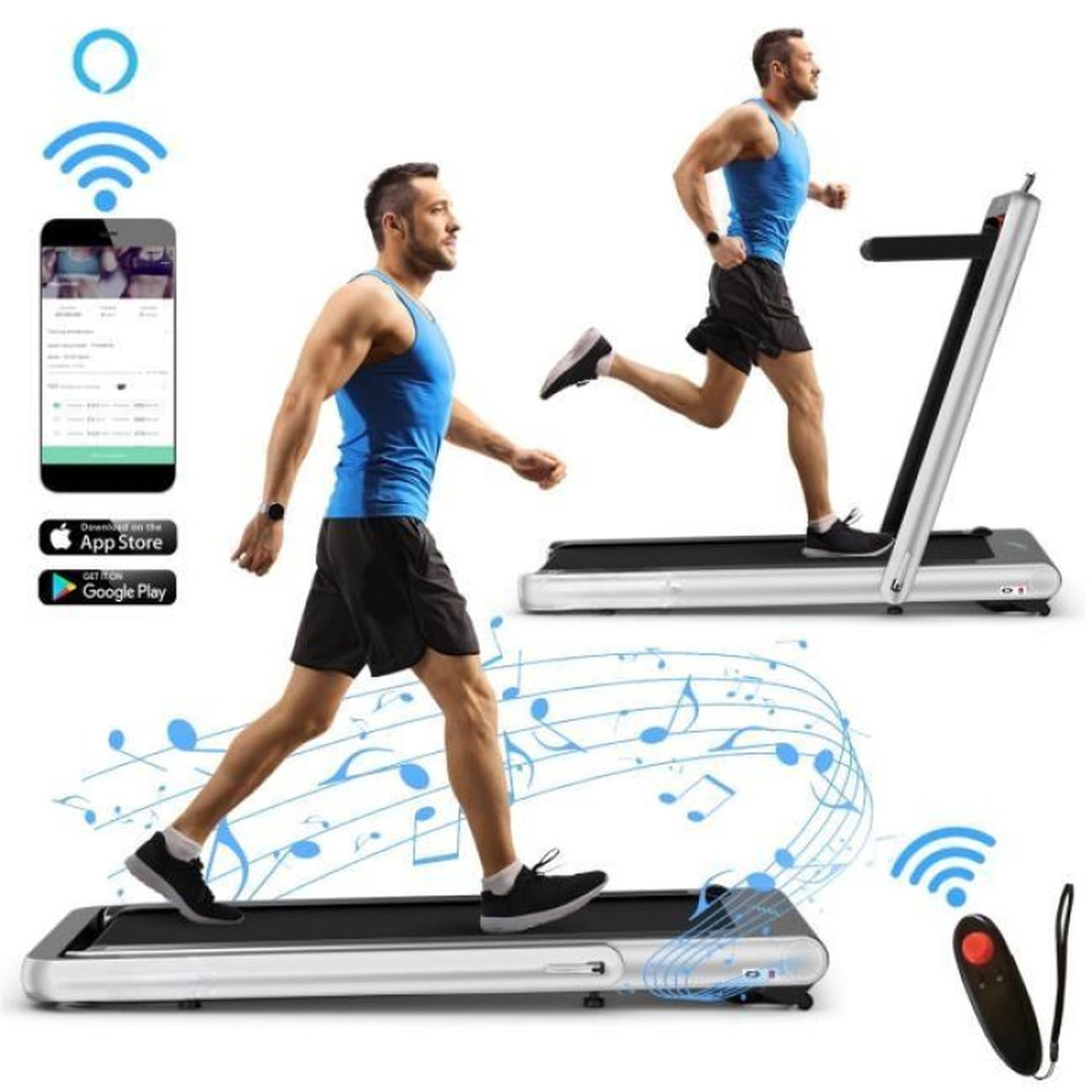 Airfind 4.75HP 2-in-1 Walk-to-Run Folding Treadmill with APP Sync, Silver