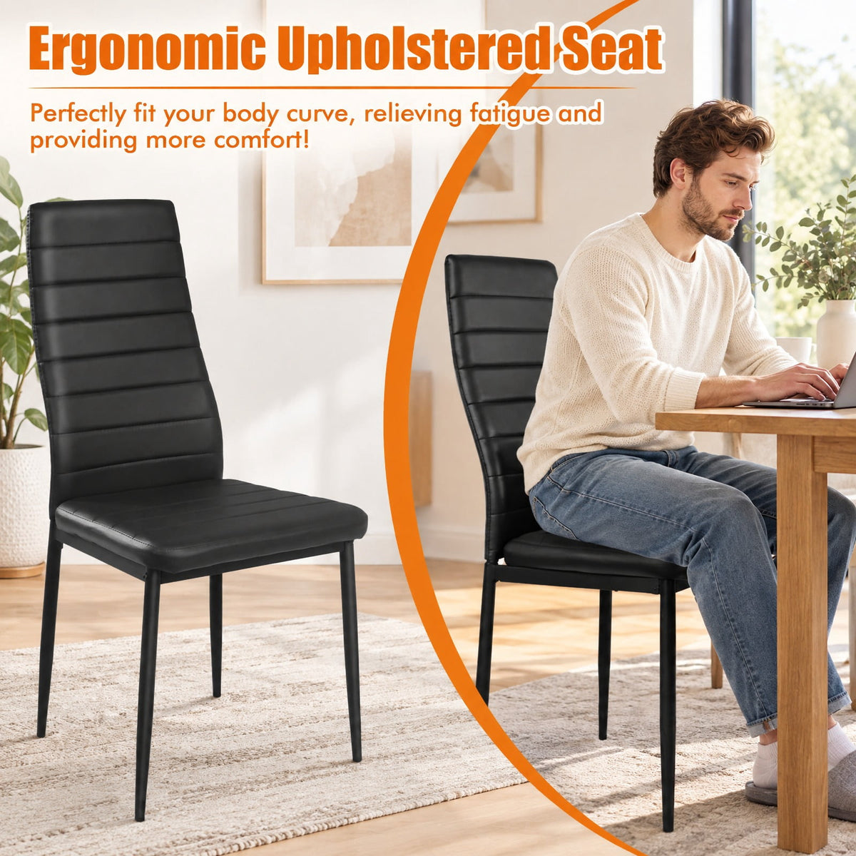Airfind 4 Pieces Modern Leather Dinning Chairs Set with Metal Frame, 250 lbs Capacity, PVC Leather sponge steel Frame, 17 Inch x 20.5 Inch x 38 Inch Footprint