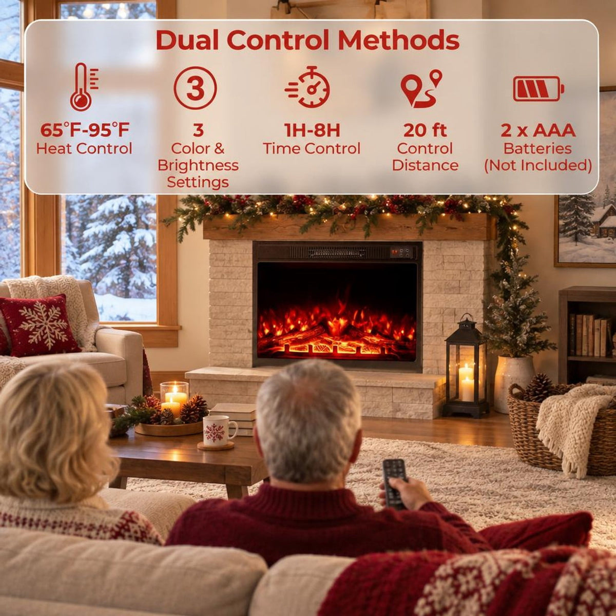 Airfind 23 Inch Electric Fireplace Insert Fireplace Heater with Adjustable Flame Color, Metal Tempered Glass Frame, Black