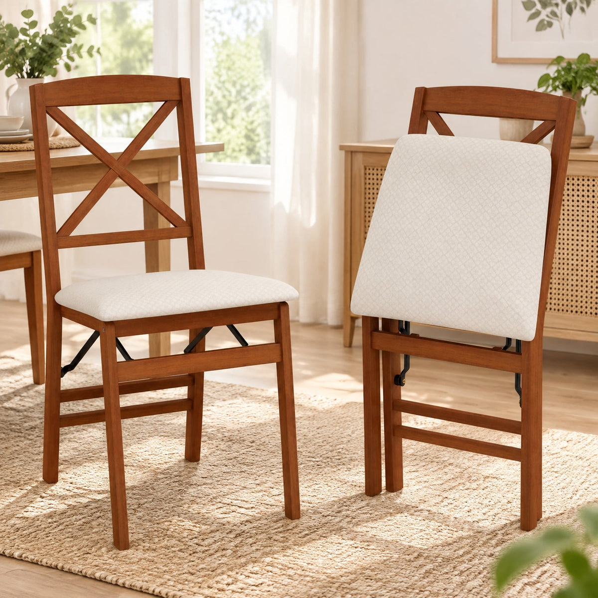 Airfind Folding Dining Chairs Set of 2 with Padded Seat and Rubber Wood Frame, 400 lbs Capacity, Rubber Wood Frame, 22in x 17in x 34.5in Footprint