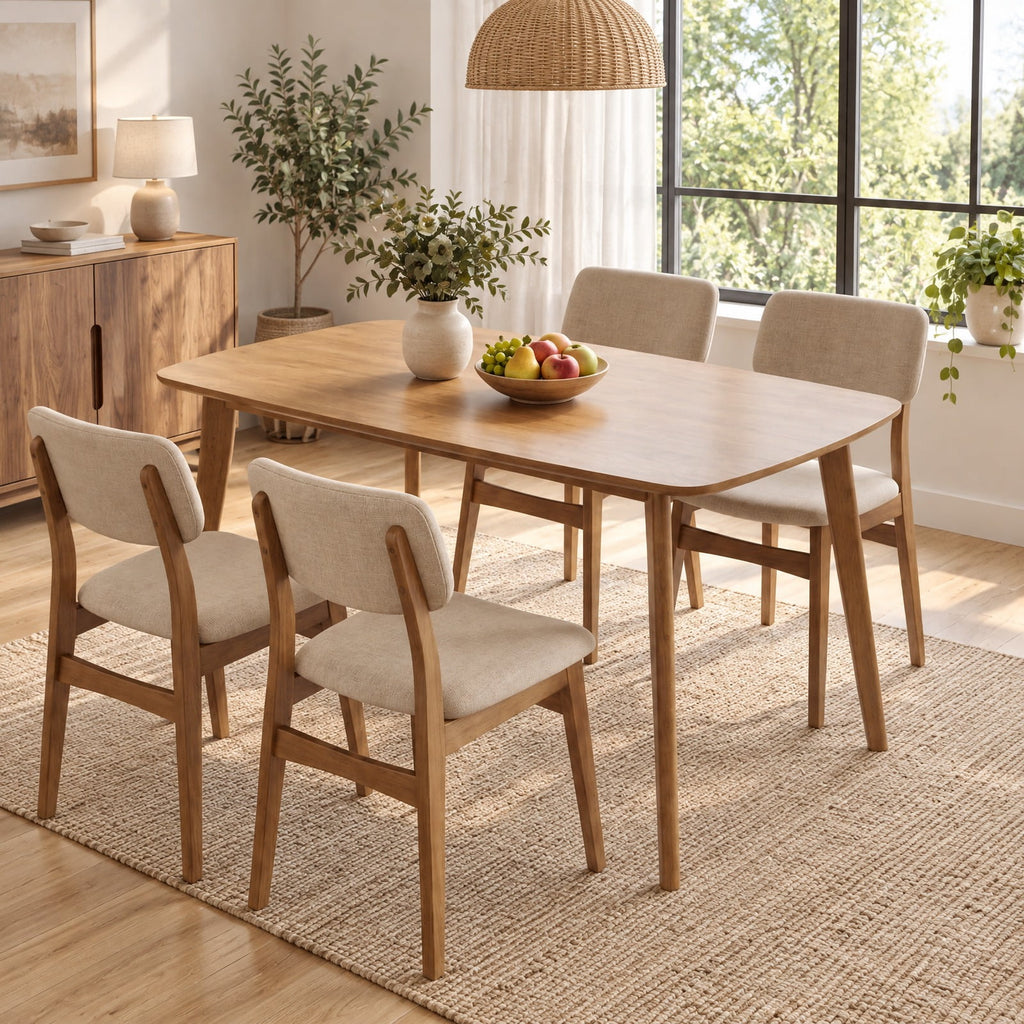 Airfind 55 Solid Wood Dining Table for 4-6 People with Rounded Edges, 220 lbs Capacity, 55 x 27.5 x 30 Footprint, Natural