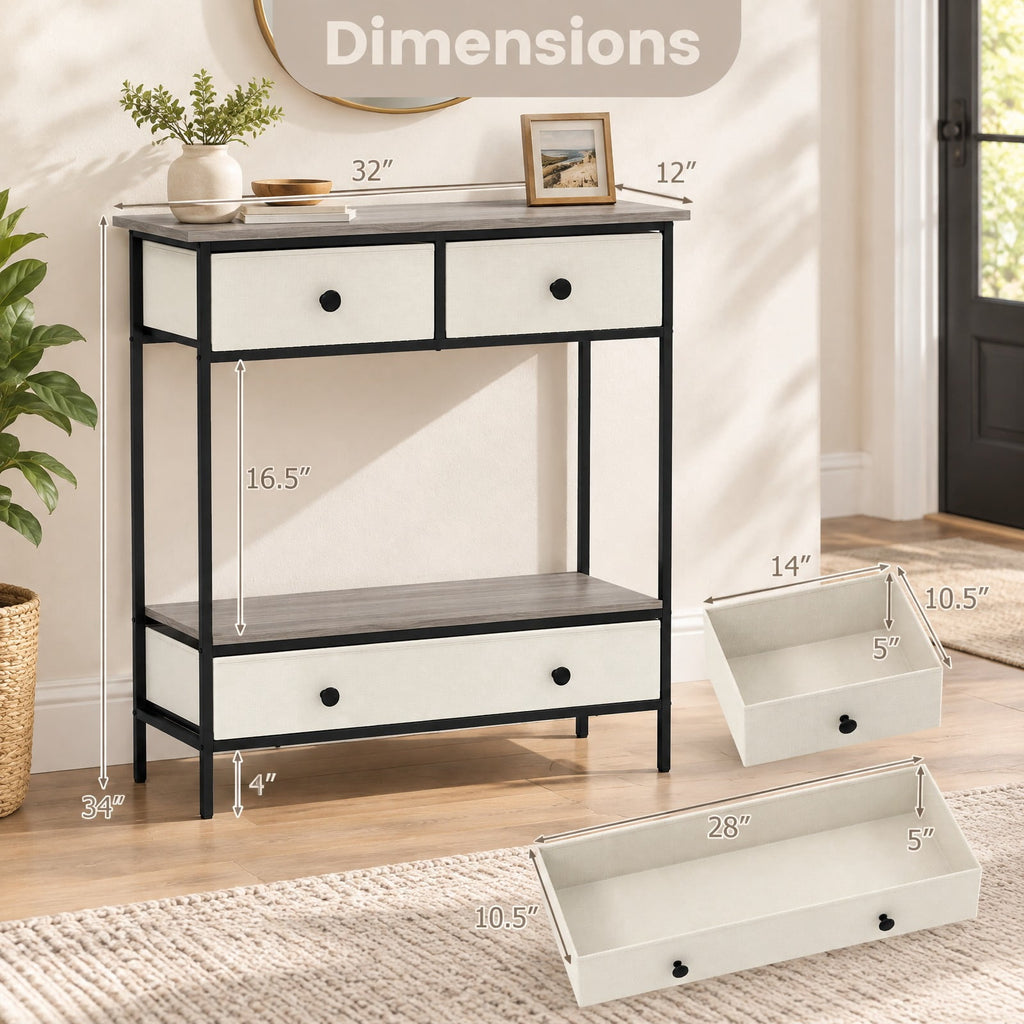 Airfind Farmhouse Console Table with Open Storage Shelf for Hallway, 66 lbs Capacity, Engineered Wood Metal Frame, 32 x 12 x 34 Footprint, Gray