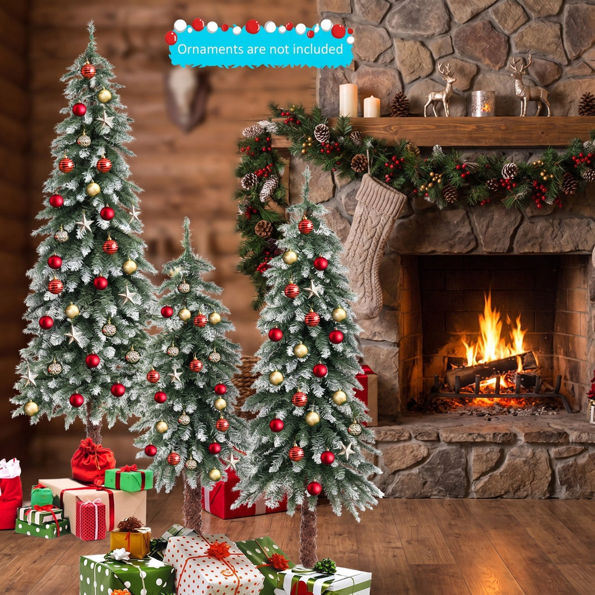 Airfind Pre-Lit Christmas Tree Set of 3, PVC Metal Tree Height (Small/Medium/Big) 3 ft Tree Width (Small/Medium/Big) 1.3 ft Frame, Green and White