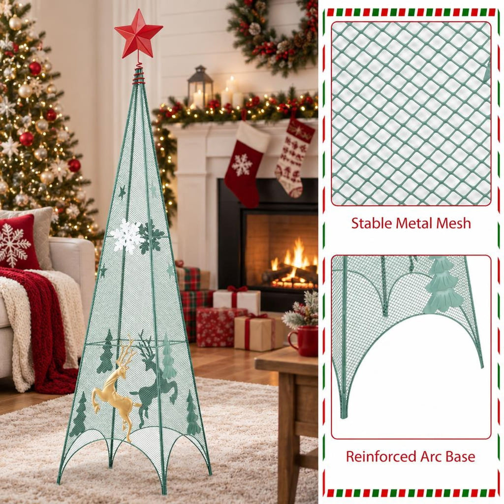 Airfind 3/3.5/4 Feet Set of 3 Tower Shaped Christmas Trees with Removable Star Toppers, Metal Small Frame, 9in x 9in x 37in Medium Footprint