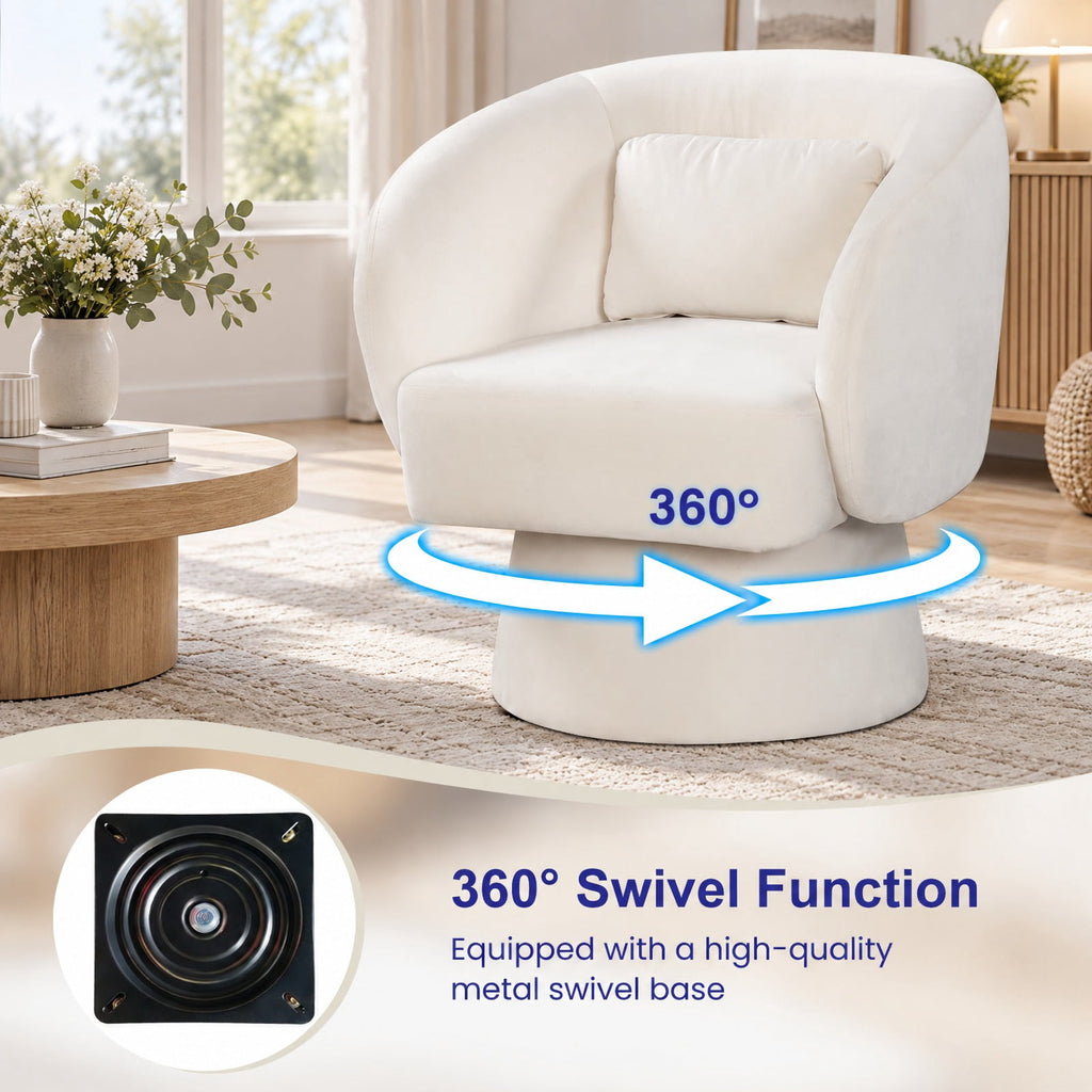 Airfind Swivel Accent Chair Upholstered Barrel Chair with Curved Back and Removable Lumbar Pillow, 400 lbs Capacity, 28.5 x 26.5 x 30.5 Footprint