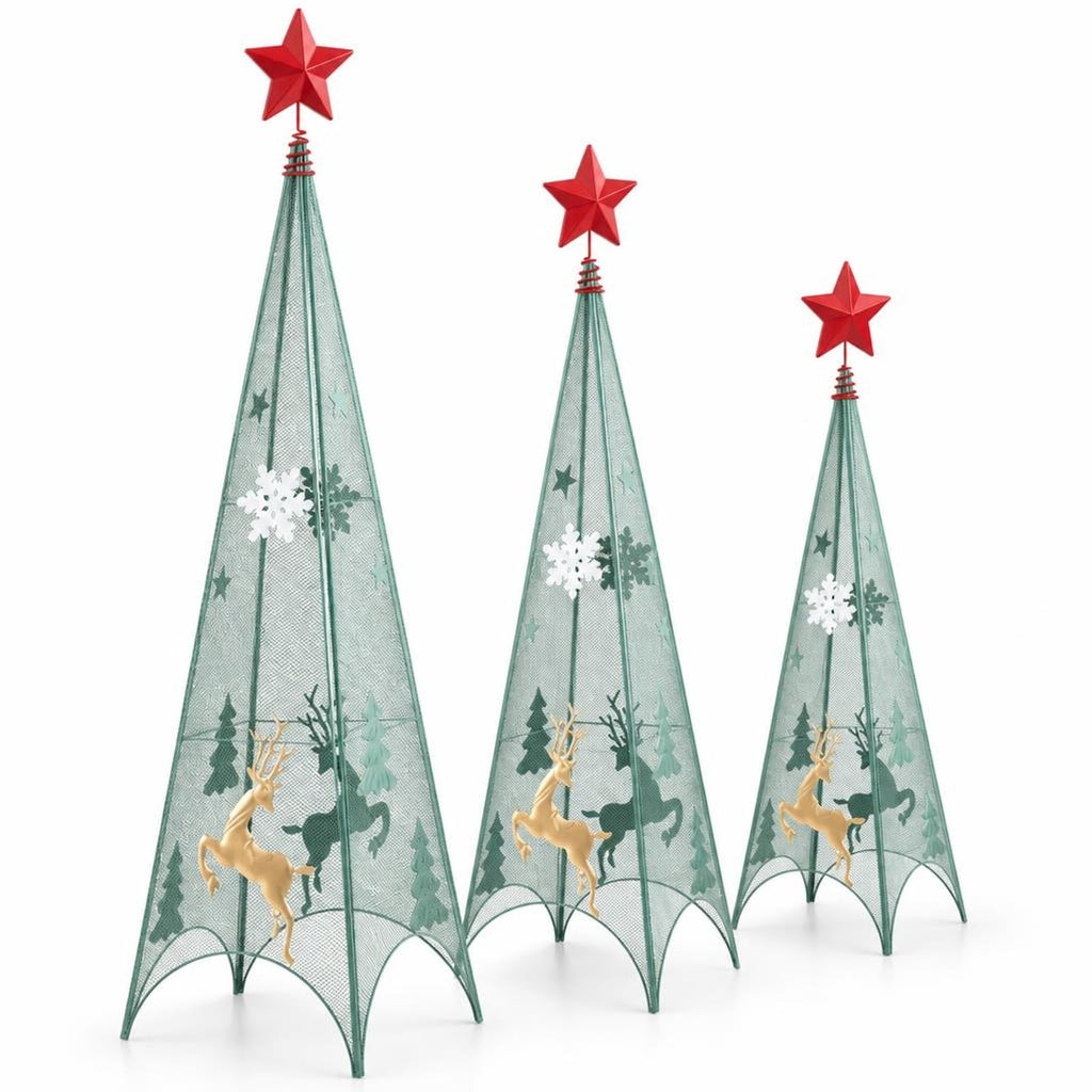 Airfind 3/3.5/4 Feet Set of 3 Tower Shaped Christmas Trees with Removable Star Toppers, Metal Small Frame, 9in x 9in x 37in Medium Footprint