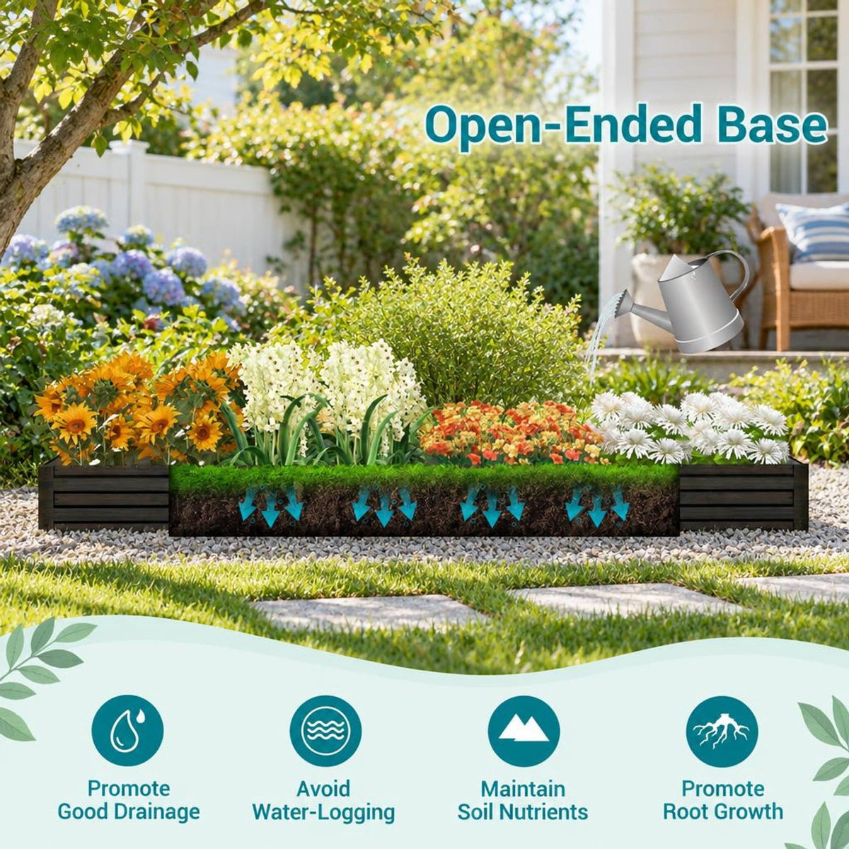 Airfind Large Outdoor Metal Planter Box for Vegetable Fruit Herb Flower, Metal Frame, 8 x 4 x 1 ft (L x W x H) Volume: 32 cu.ft Footprint, Coffee