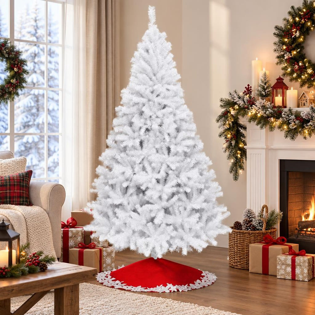 Airfind 6 / 7.5 / 9 Hinged Artificial Christmas Tree with Metal Stand-7.5 ft, PVC iron Frame, φ 3.8 ft x 6 ft Footprint, White