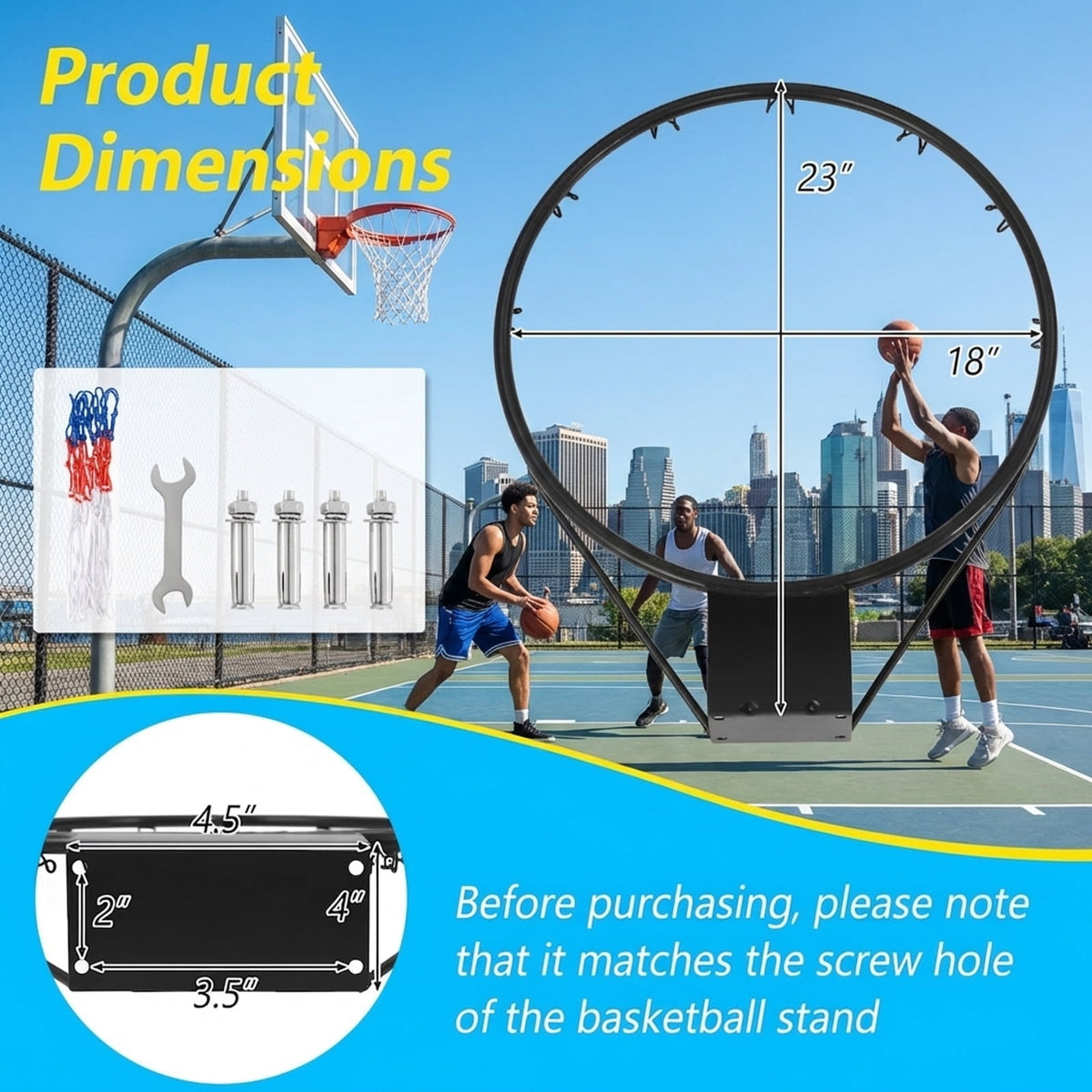 Airfind 18 In Basketball Rim Replacement with Net-Black