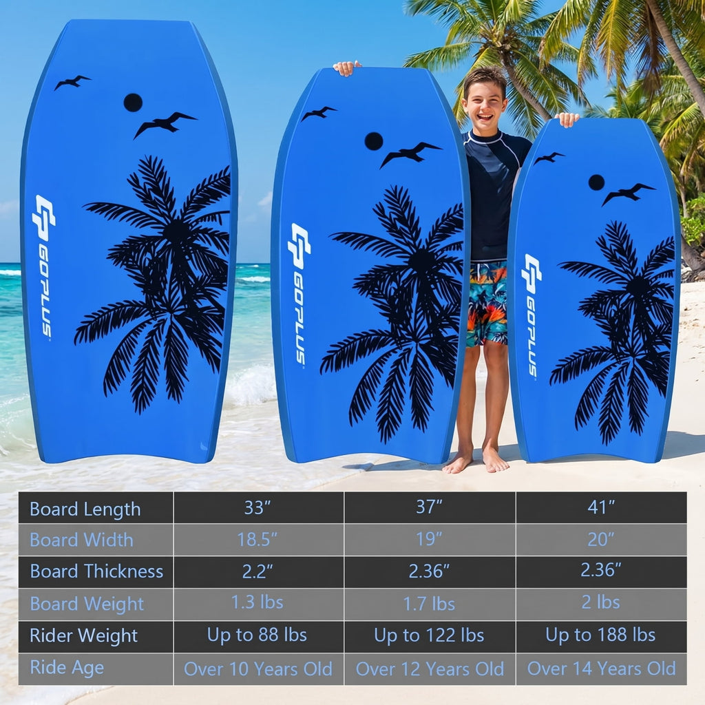 Airfind 33 Inch Ultra-Light IXPE Bodyboard for Kids ¡ª Cool-Touch Deck, EPS Core, HDPE Slick Bottom, Crescent Tail, Coiled Wrist Leash (Blue)