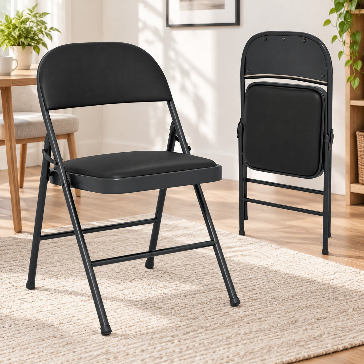 Airfind 4 Pack Folding Chairs with Metal Frame and PVC Leather for Indoor Outdoor, 330 lbs Capacity, Metal PVC Sponge MDF Frame, Black