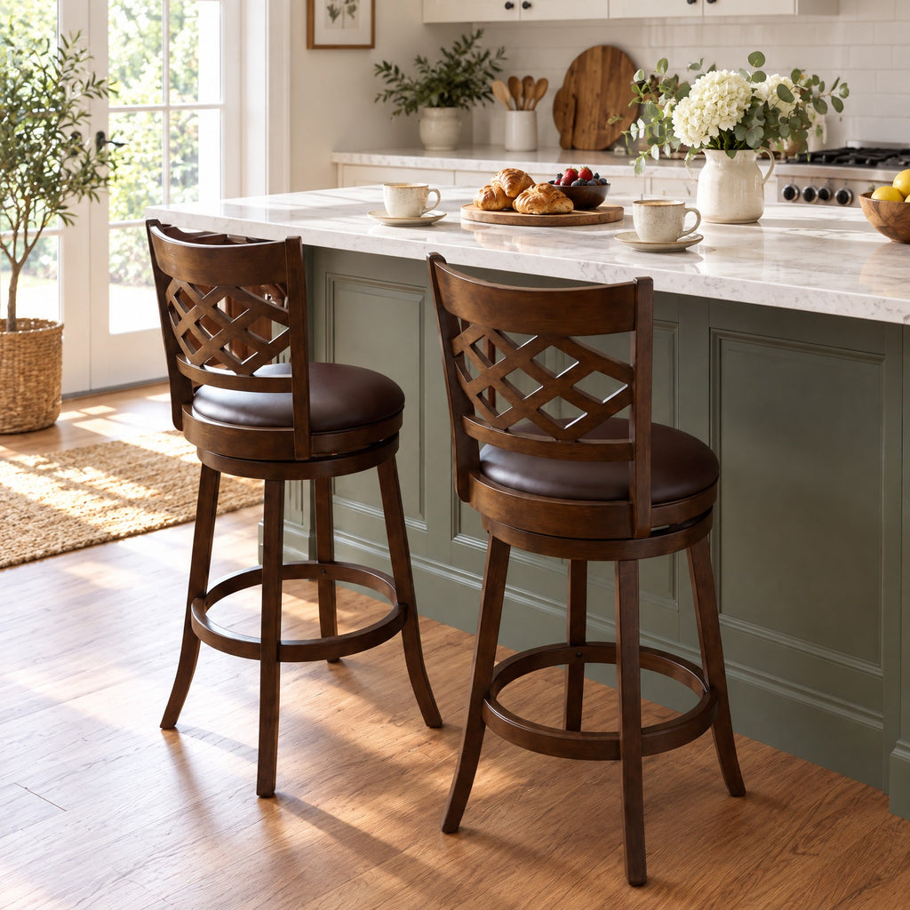 Airfind 31 Inch Counter Height Bar Stools Set of 2 with Rubber Wood Frame-31 Inch, 330 lbs Capacity, Rubber Wood PVC Leather Sponge Frame, Wood
